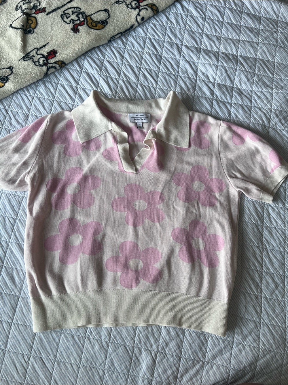 & Other Stories Pink Floral Polo Top